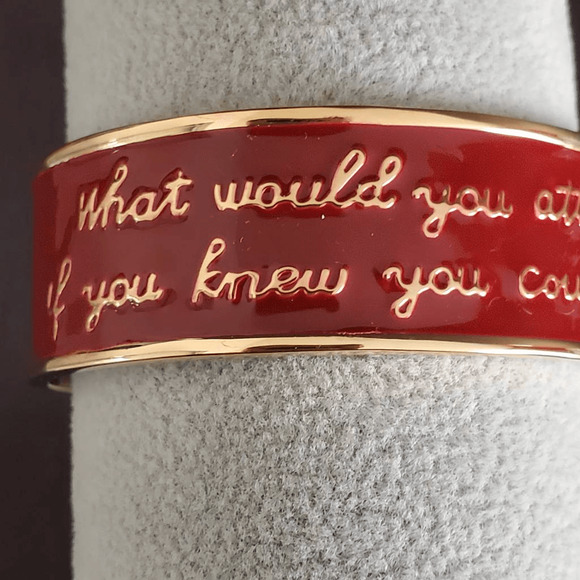 Rustic Cuff Bracelet Red Enamel Gold Tone Encouraging Inspiration Motivational - Picture 9 of 11